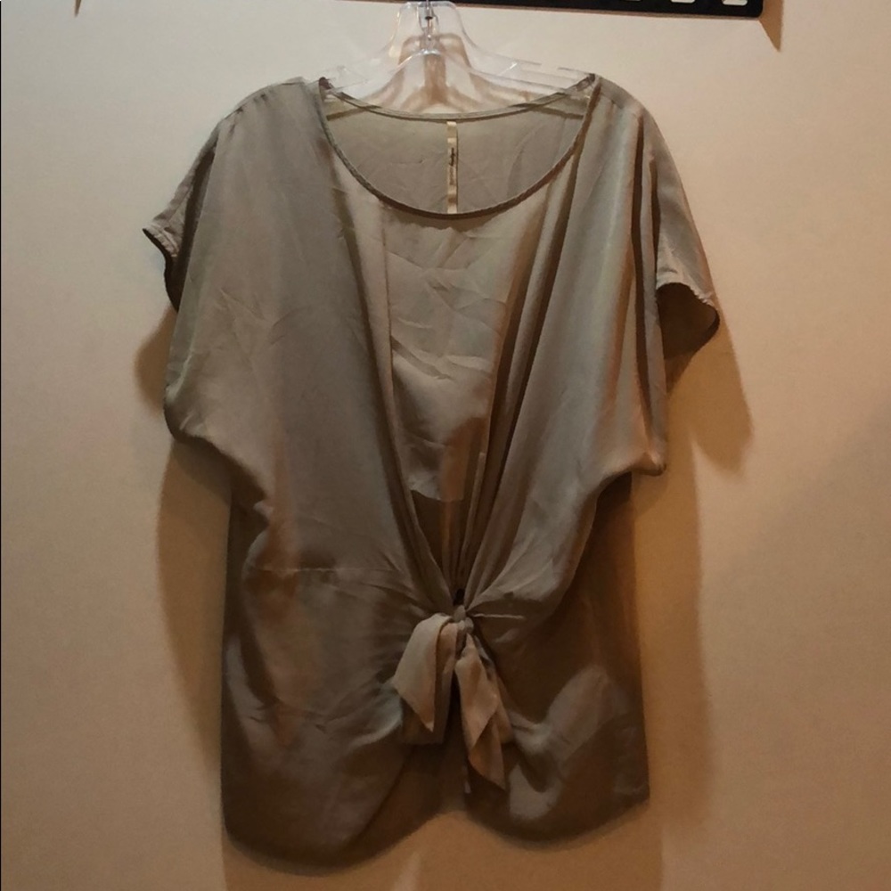 Cream / tan silk top with tie at waist